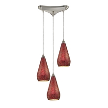 ELK Home 546-3RBY-CRC - Curvalo 3-Light Triangular Pendant Fixture in Satin Nickel with Ruby Crackle Glass