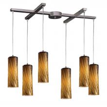 ELK Home 551-6MA - Maple 6 Light Pendant In Satin Nickel And Maple