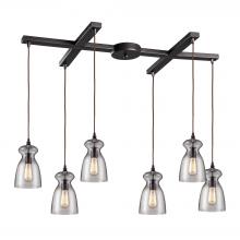 ELK Home 60043-6 - Menlow Park 6-Light H-Bar Pendant Fixture in Oiled Bronze with Smoked Glass