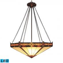 ELK Home 622-AB-LED - Filigree 3-Light Pendant in Aged Bronze with Tiffany Style Glass - Includes LED Bulbs